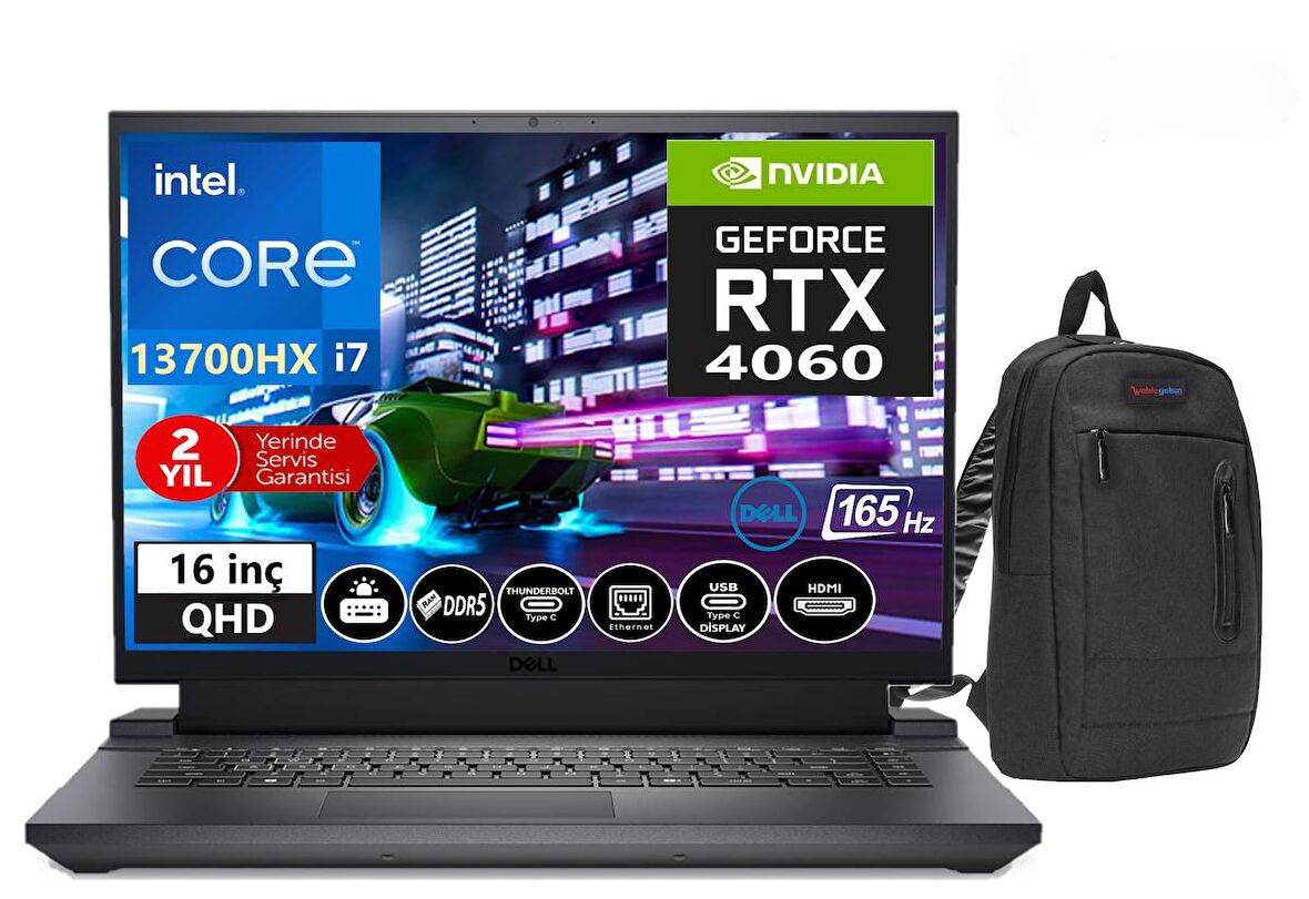 Dell G16 7630 İntel Core İ7 13700HX 96GB DDR5Ram 512gb SSD 8GB RTX4060 16 İnç 165Hz QHD+ Windows11Pro Taşınabilir Bilgisayar G7630240101025+WeblegelsinÇanta