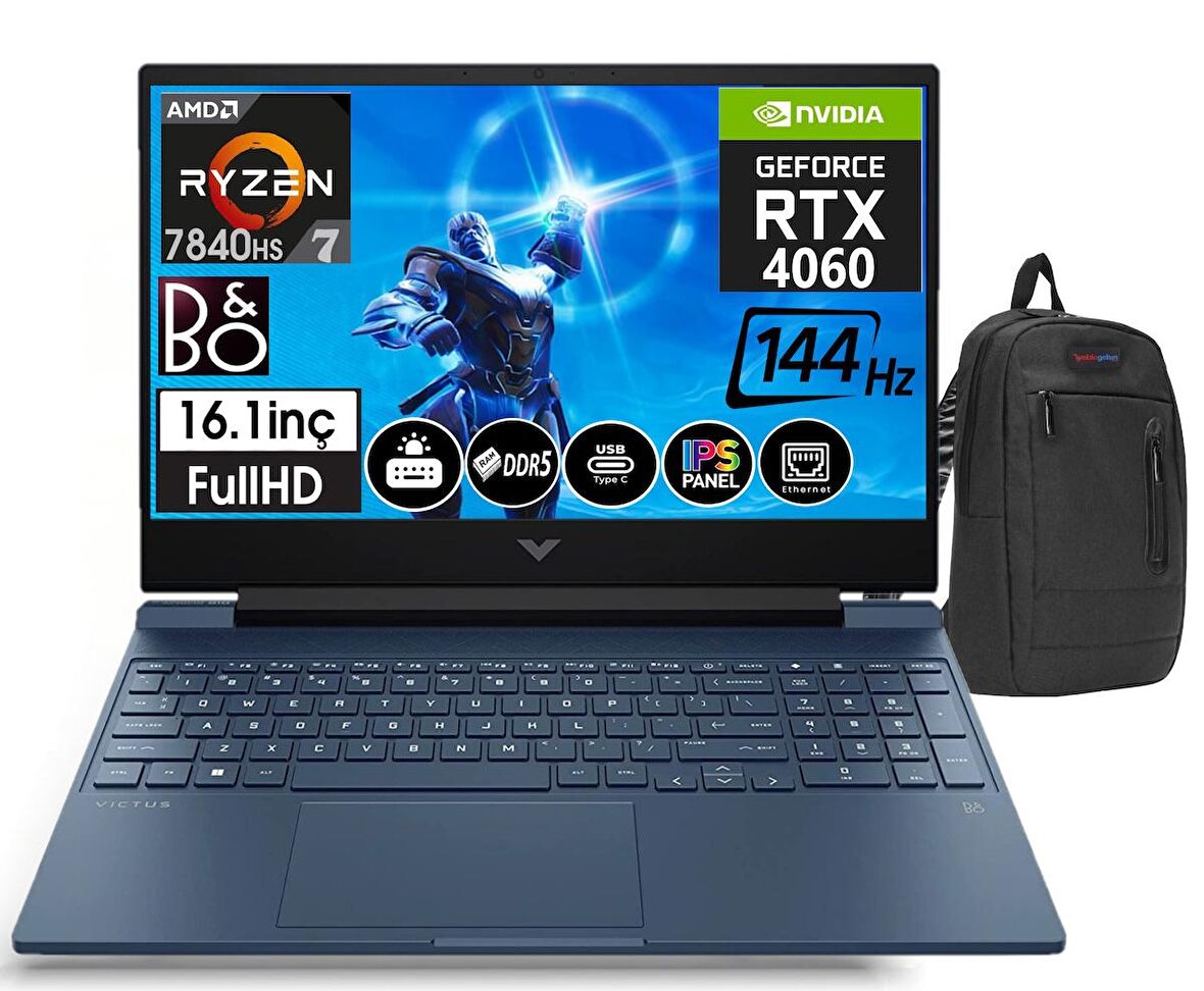 HP Victus 16-S0015NT AMD Ryzen7 7840HS 96GB DDR5 Ram 512gb SSD 8GB RTX4060 16,1 İnç 144Hz IPS FHD Windows11Home Taşınabilir Bilgisayar 77Z586EA16+ZettaÇanta