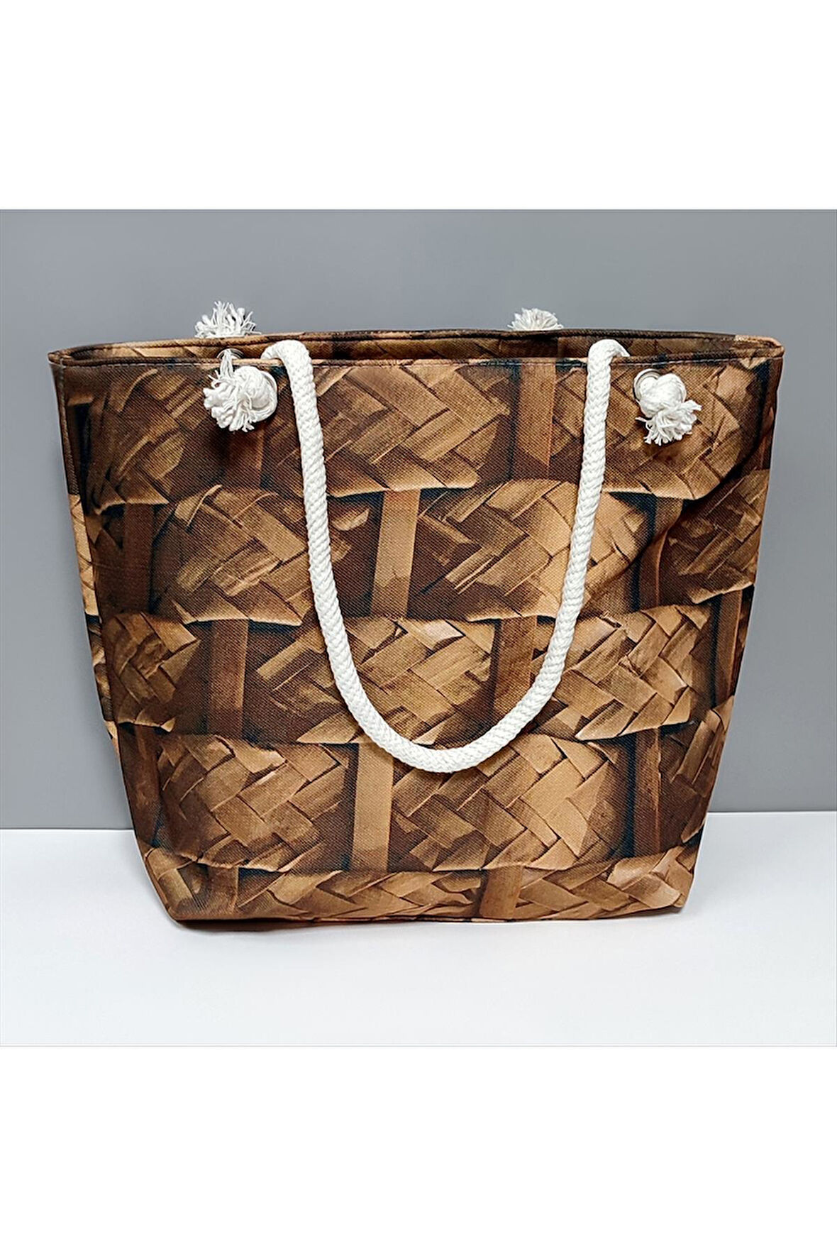 Ahşap Örme Desenli Plaj Çantası
