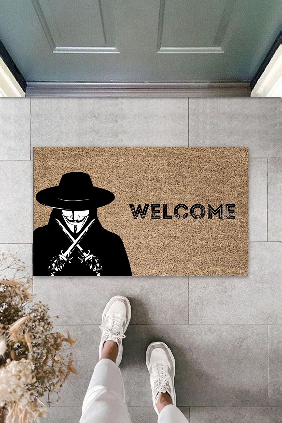 Dormot Home Modern Dijital Baskı Kahverengi  V For Vendetta Paspas- Kapı Önü Paspası