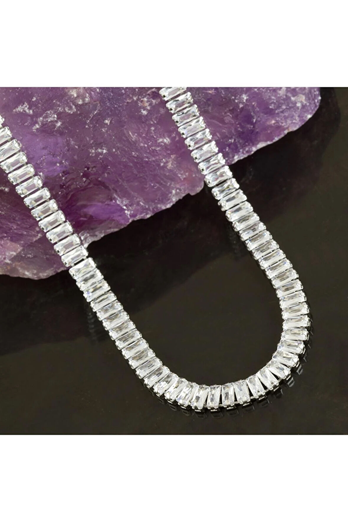 6 mm Baget Taşlı Zirkon Lüks Çelik Kolye