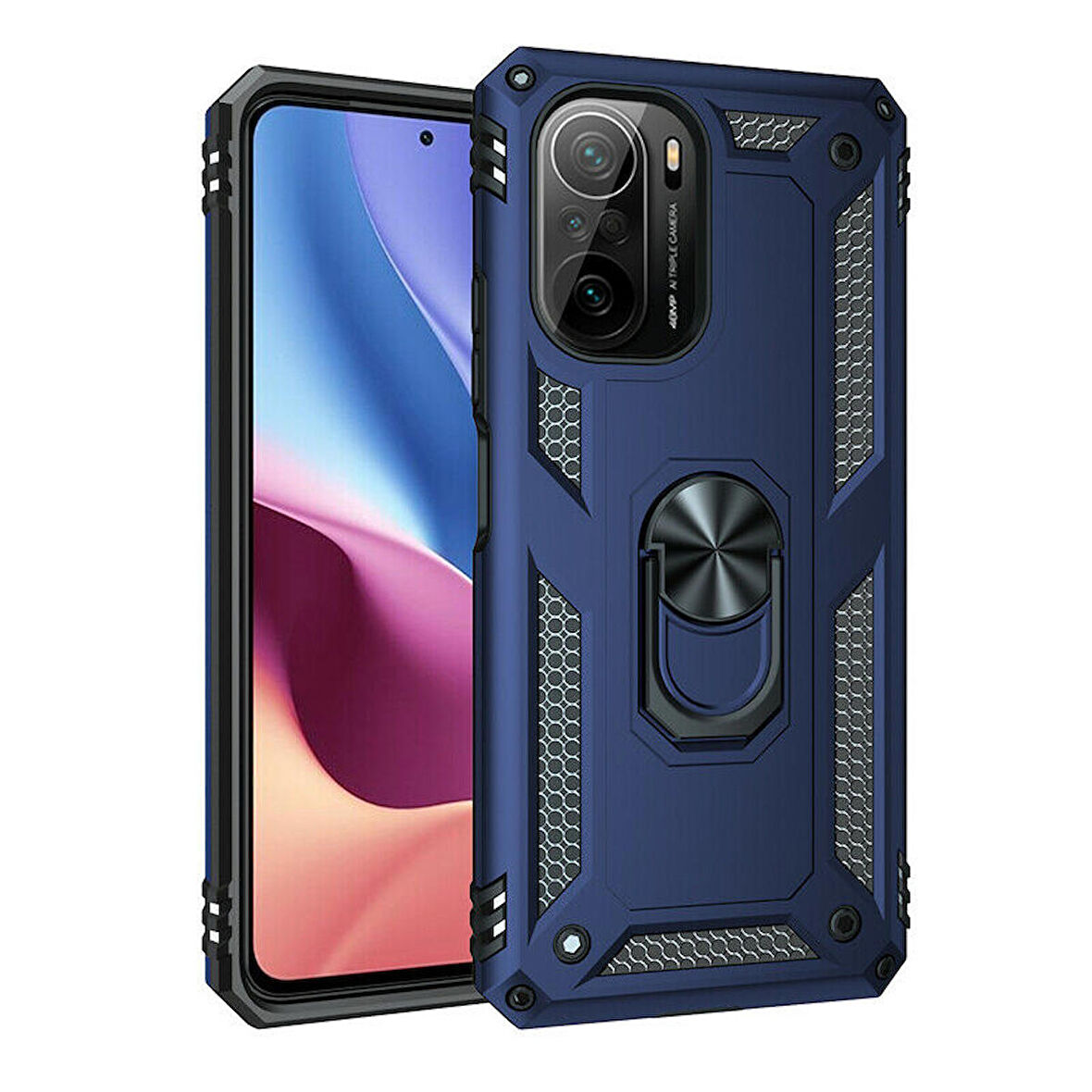 Gpack Xiaomi Poco F3 Kılıf Vega Tank Koruma Standlı Yüzüklü MıknatıslıNano Glass