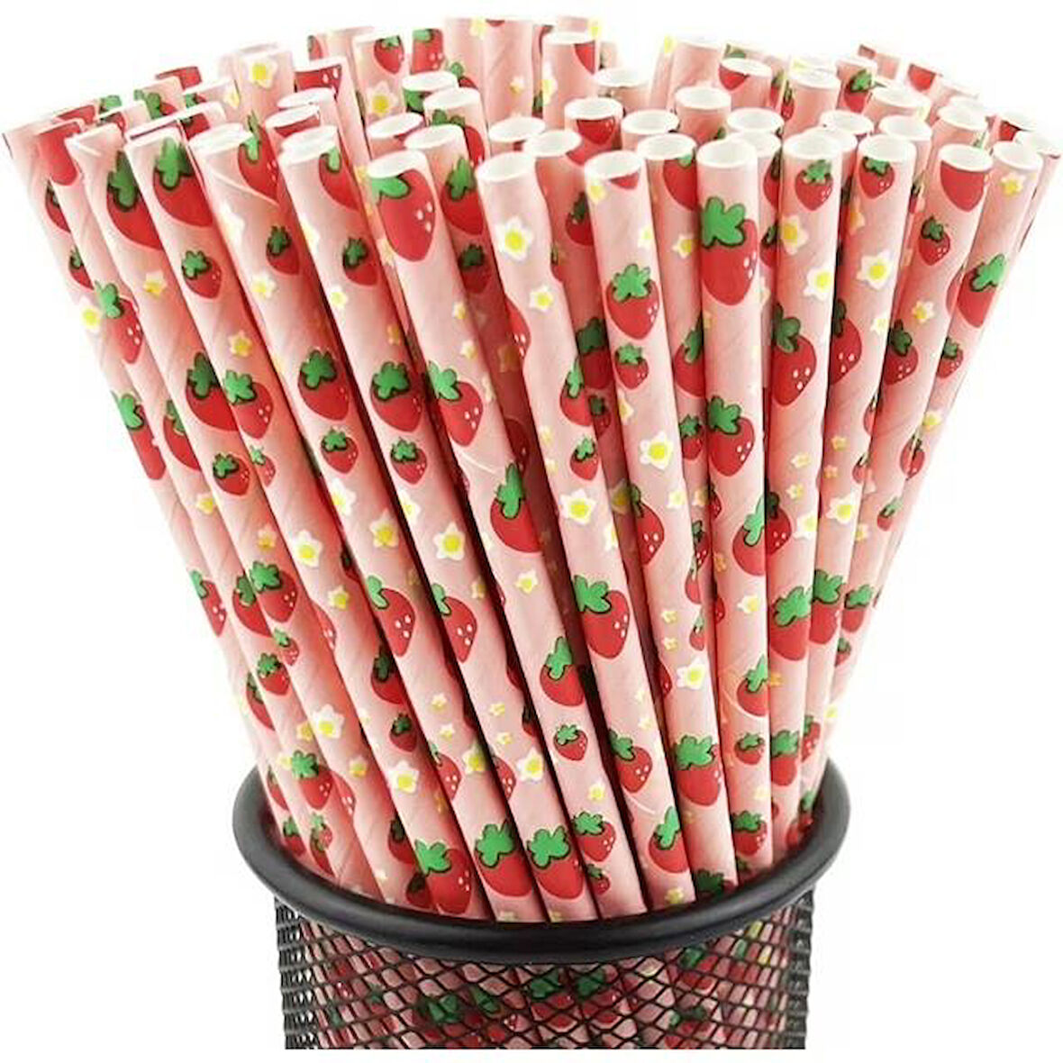 3B Trend Kağıt Pipet Çilek Desenli 25'li