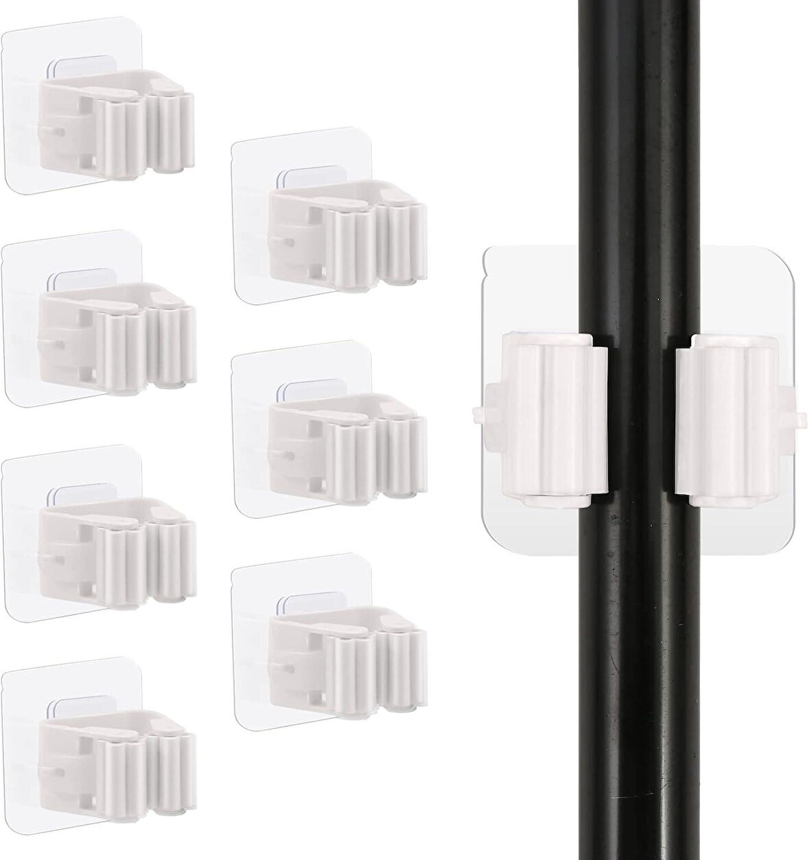 3B Trend 8 Adet Süpürge Tutucu Duvar Kendinden Yapışkanlı Duvar Delme Gerektirmez Tutucu (Beyaz)