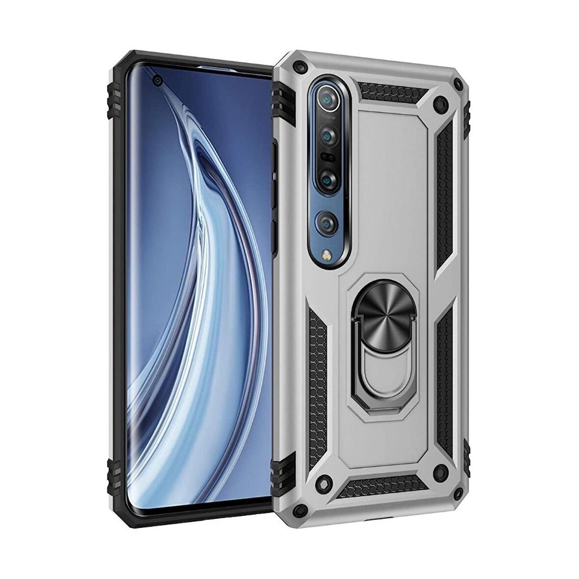 Smcase Xiaomi Mi 10 Pro Kılıf Vega Yüzüklü Tank Kapak   Tam Kapatan Cam