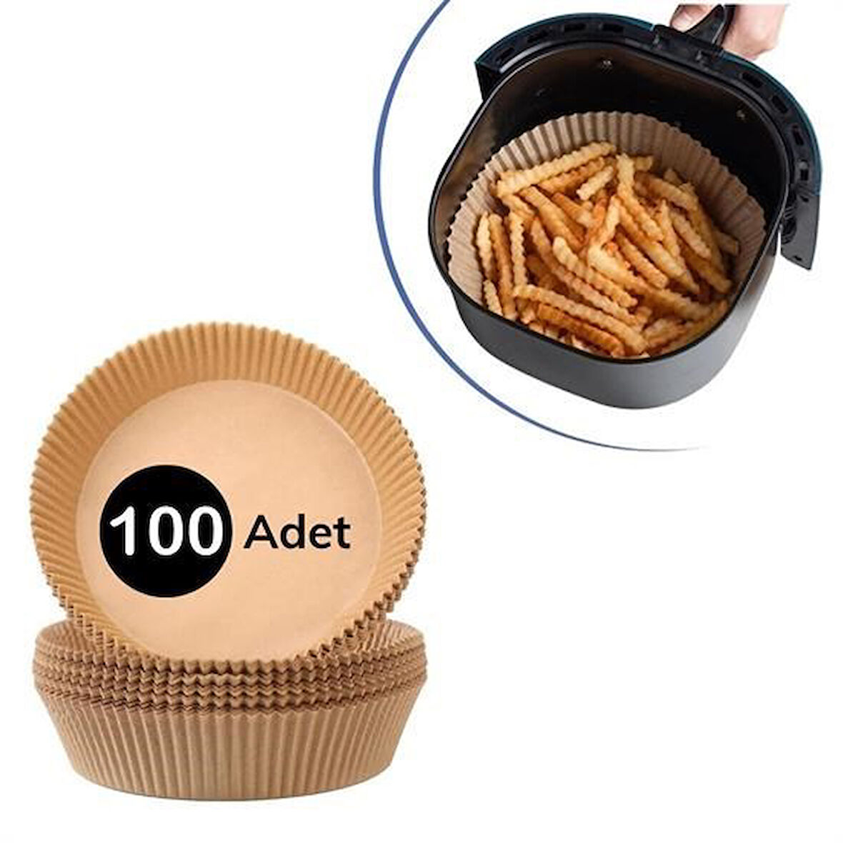 caselka®100 Adet  Air Fryer Pişirme Kağıdı Tek Kullanımlık  Yağlı Kağıdı Yuvarlak Tabak Model