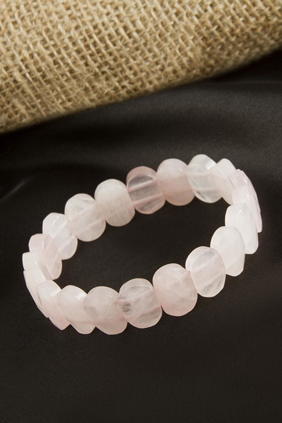Oval Kesim Orjinal Pembe Kuvars Doğaltaşlı Bileklik