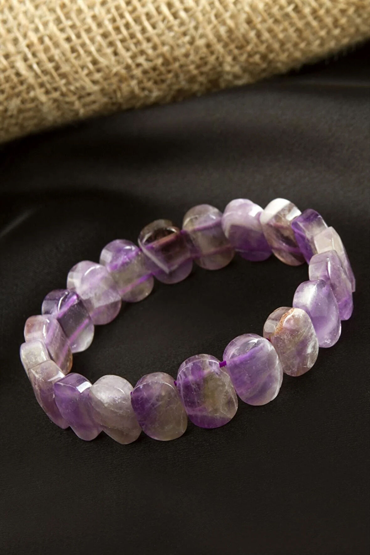 Oval Kesim Orjinal  Ametist Doğaltaşlı Bileklik