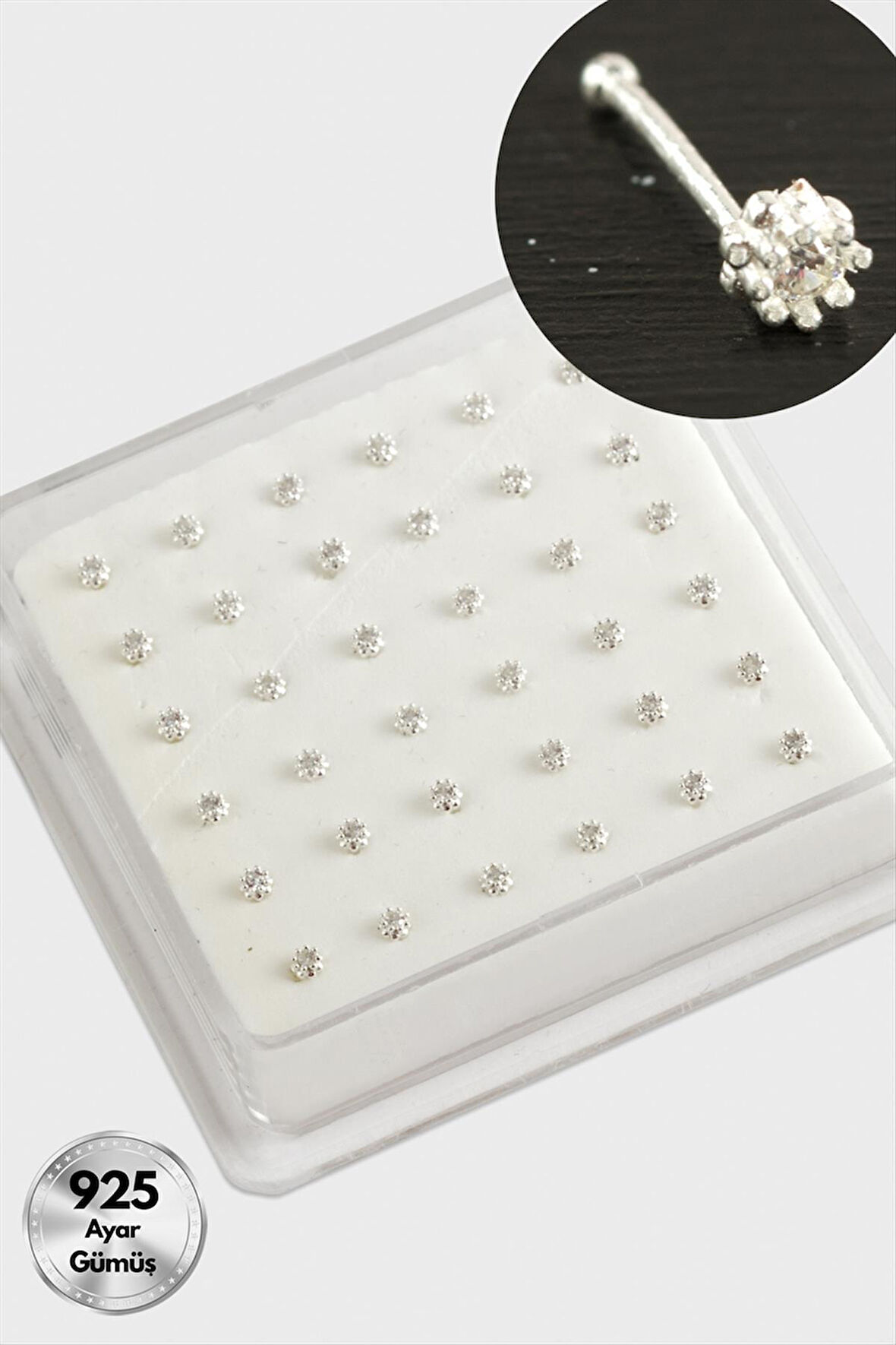 2 mm Zirkon Tek Taşlı Gümüş Hızma 36 Adet