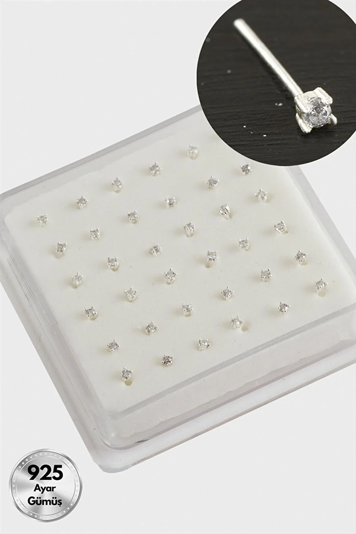 2 mm Kare Zirkon Tek Taşlı Gümüş Hızma 36 Adet