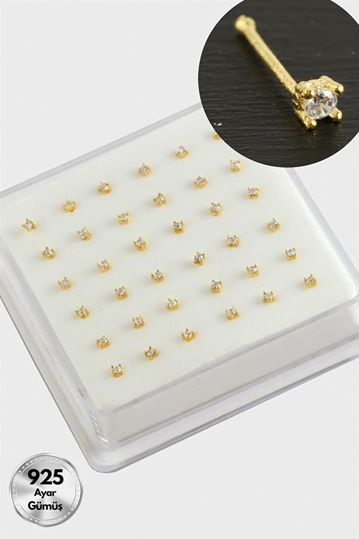 2 mm Kare Zirkon Tek Taşlı Gümüş Hızma 36 Adet