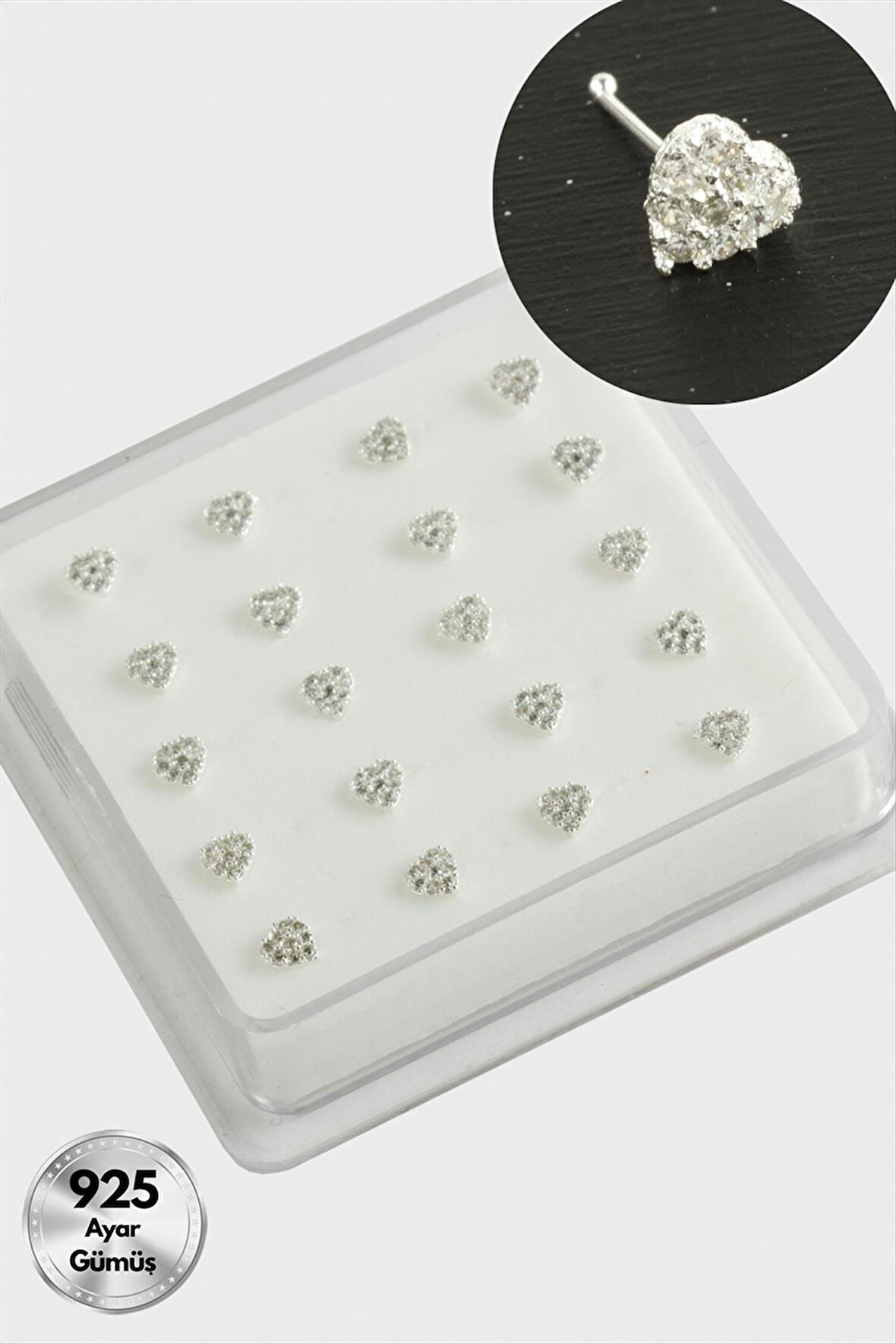 Kalp Zirkon Taşlı Gümüş Hızma 20 Adet