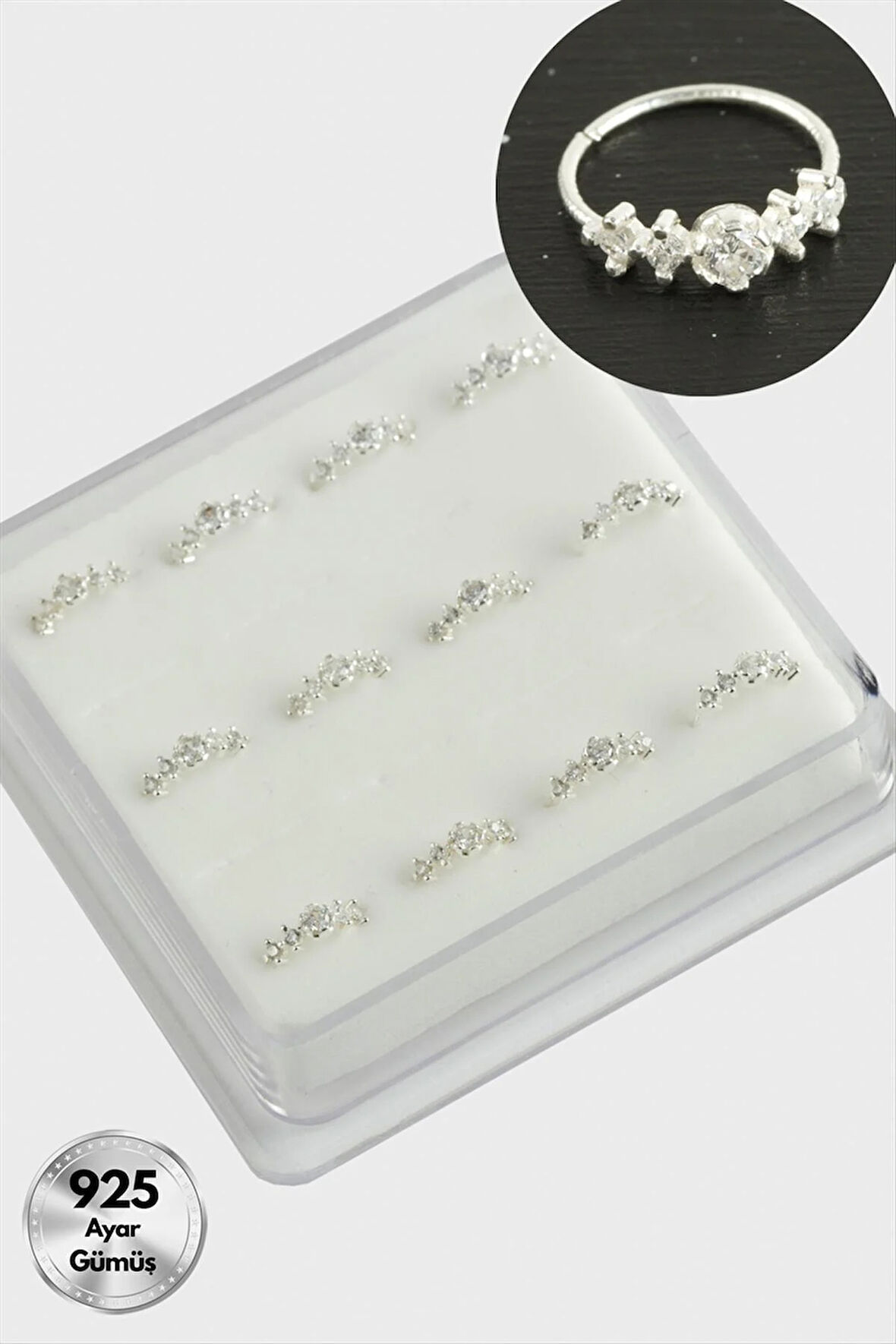 Zirkon Taşlı Halka Gümüş Hızma 12 Adet