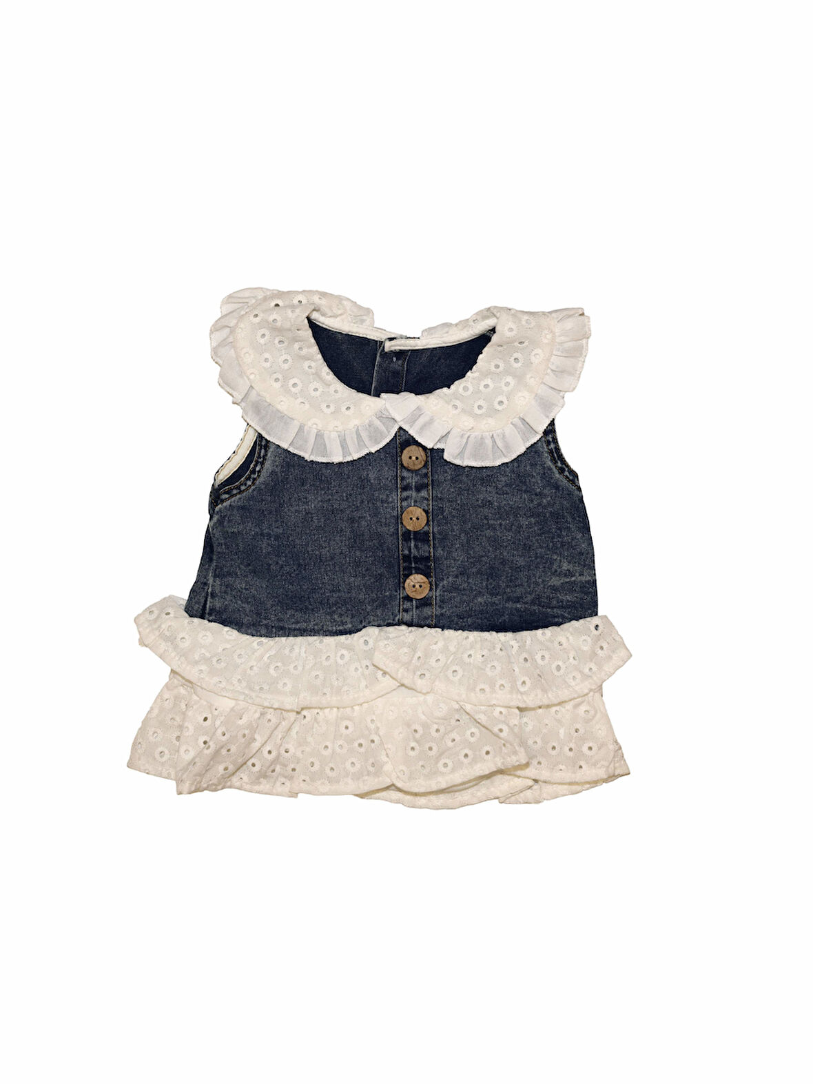 7882 DANTEL YAKALI PİLELİ ELBİSE