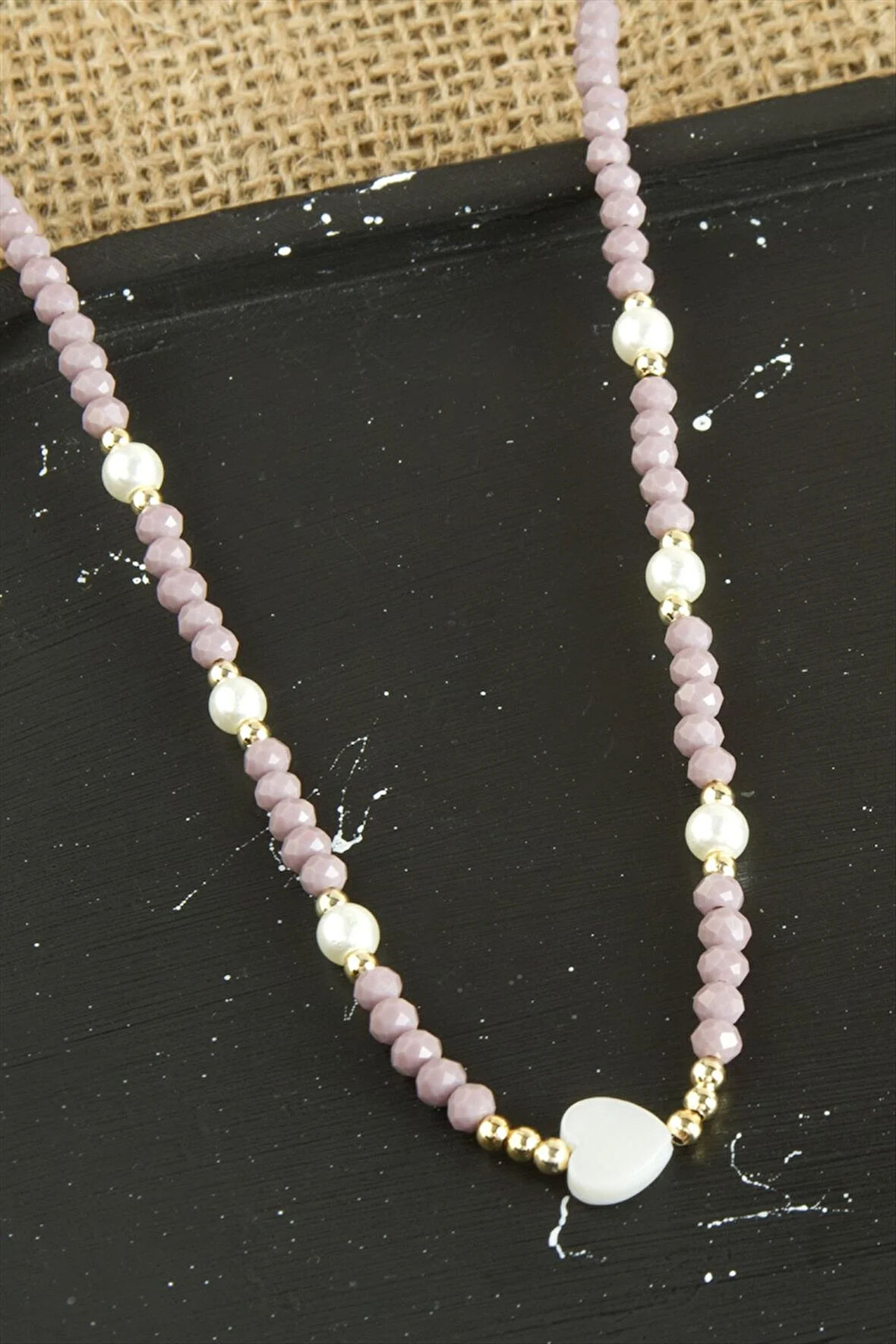 Kalp Sedef İnci Kristal Kolye