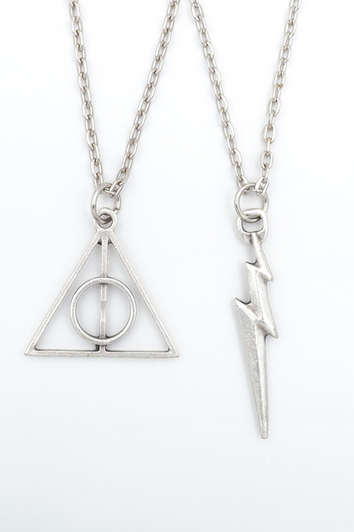 2'li Harry Potter Ölüm Yadigarları Üçgen - The Flash Erkek Kadın Kolye Seti 925 Ayar Gümüş Kaplama