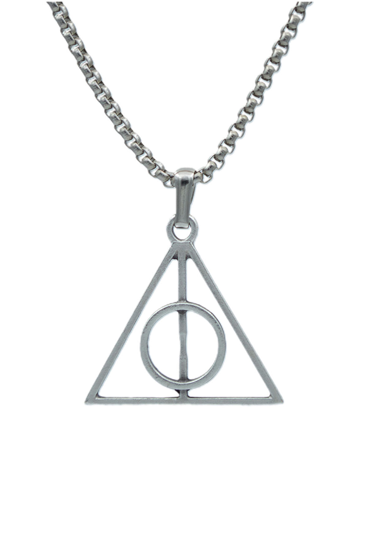 Harry Potter Ölüm Yadigarları Üçgen Örme Zincir Kolye - Gümüş Kaplama - Erkek Kadın Kolye - No:1415