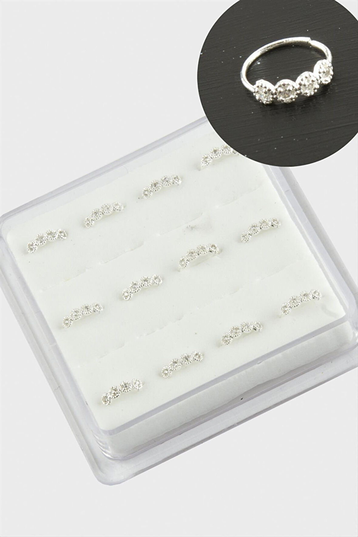 Zirkon Tek Taş Halka Gümüş Hızma 12 Adet