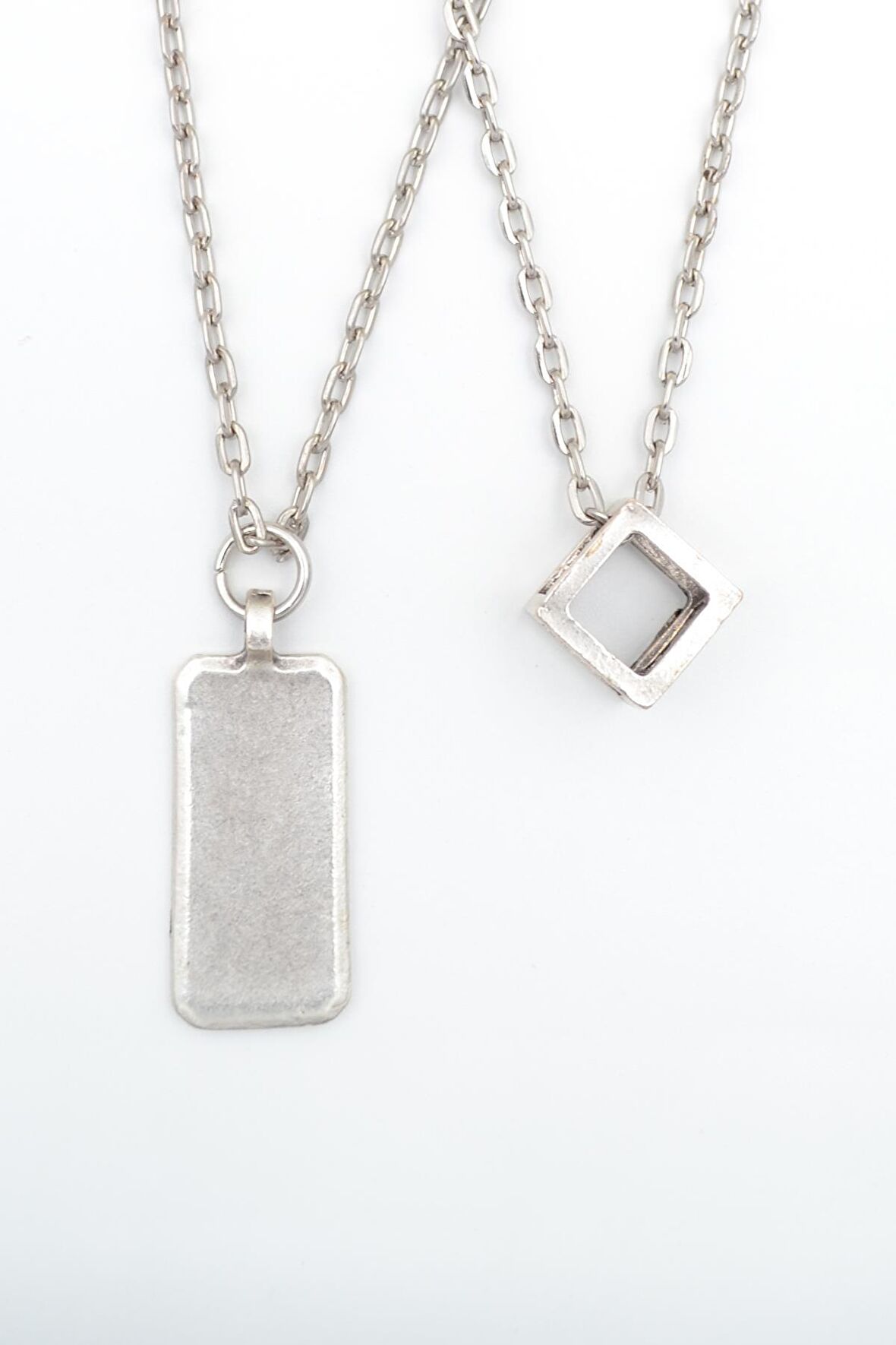 2'li Dikdörtgen - Küp Trend Erkek Kadın Kolye Seti 925 Ayar Gümüş Kaplama