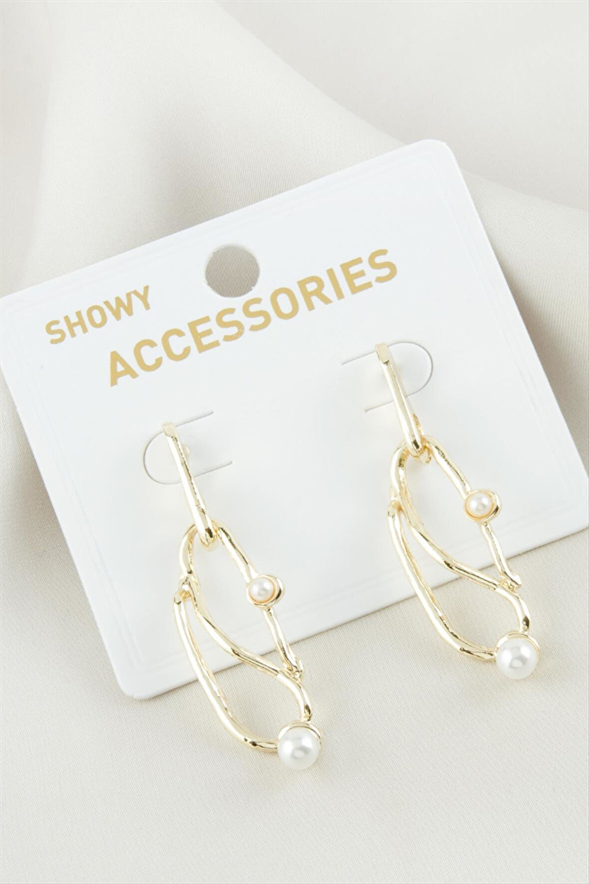 Oval İnci Metal Küpe