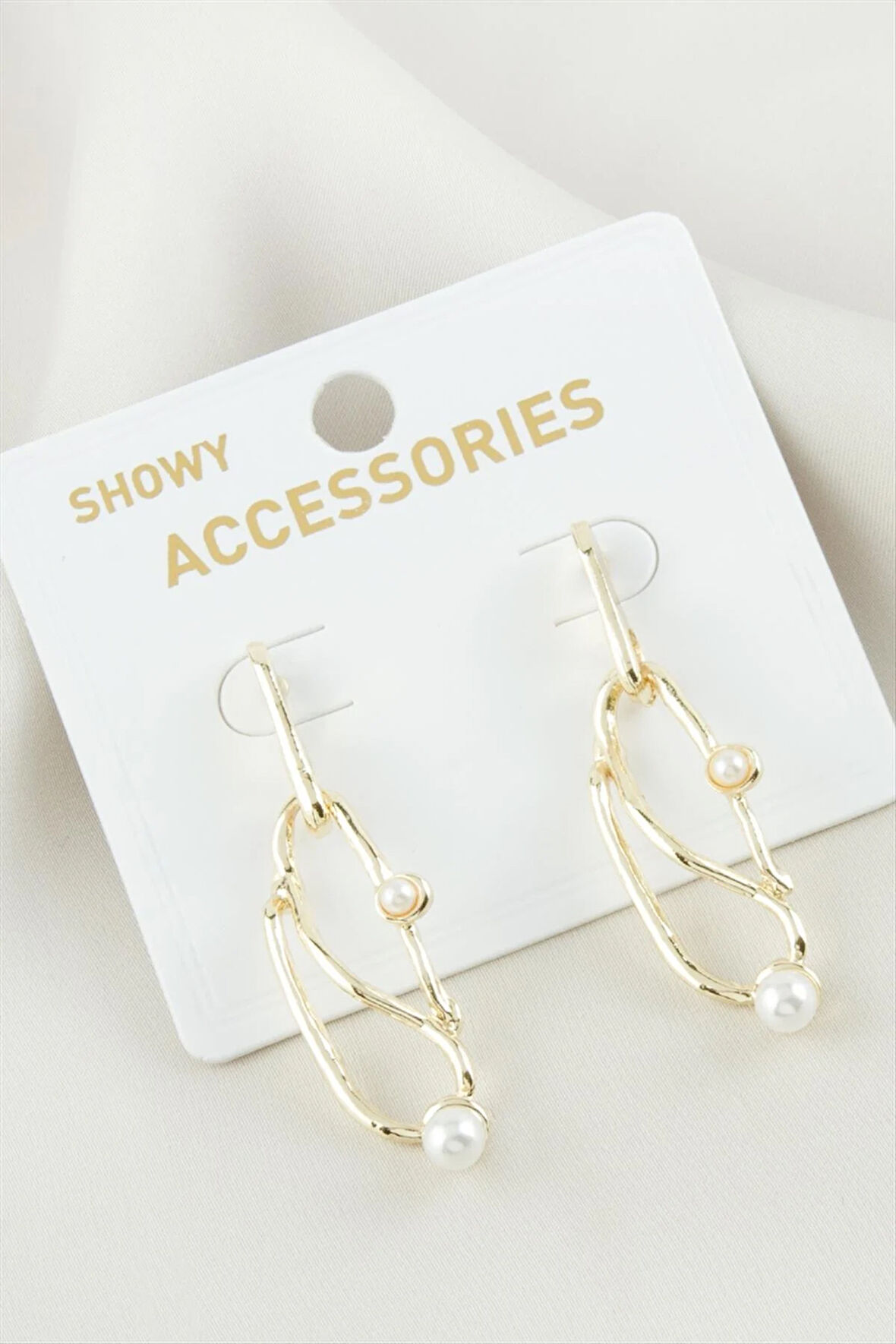 Oval İnci Metal Küpe