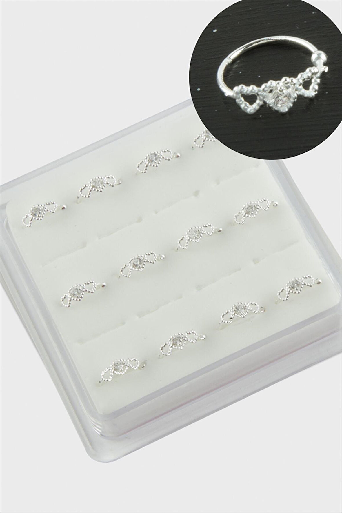 Kalp Zirkon Halka Gümüş Hızma 12 Adet