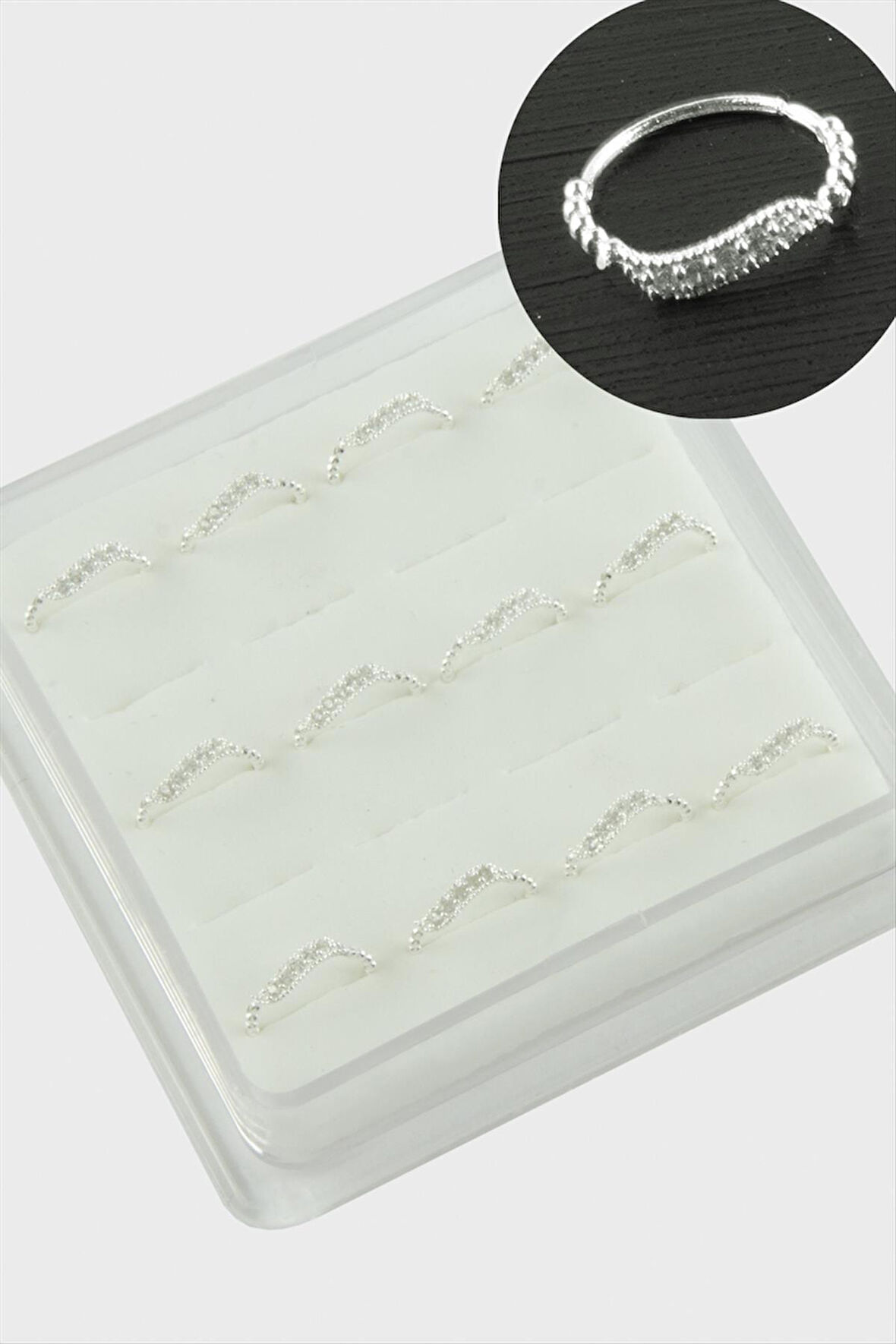 Zirkon Halka Gümüş Hızma 12 Adet