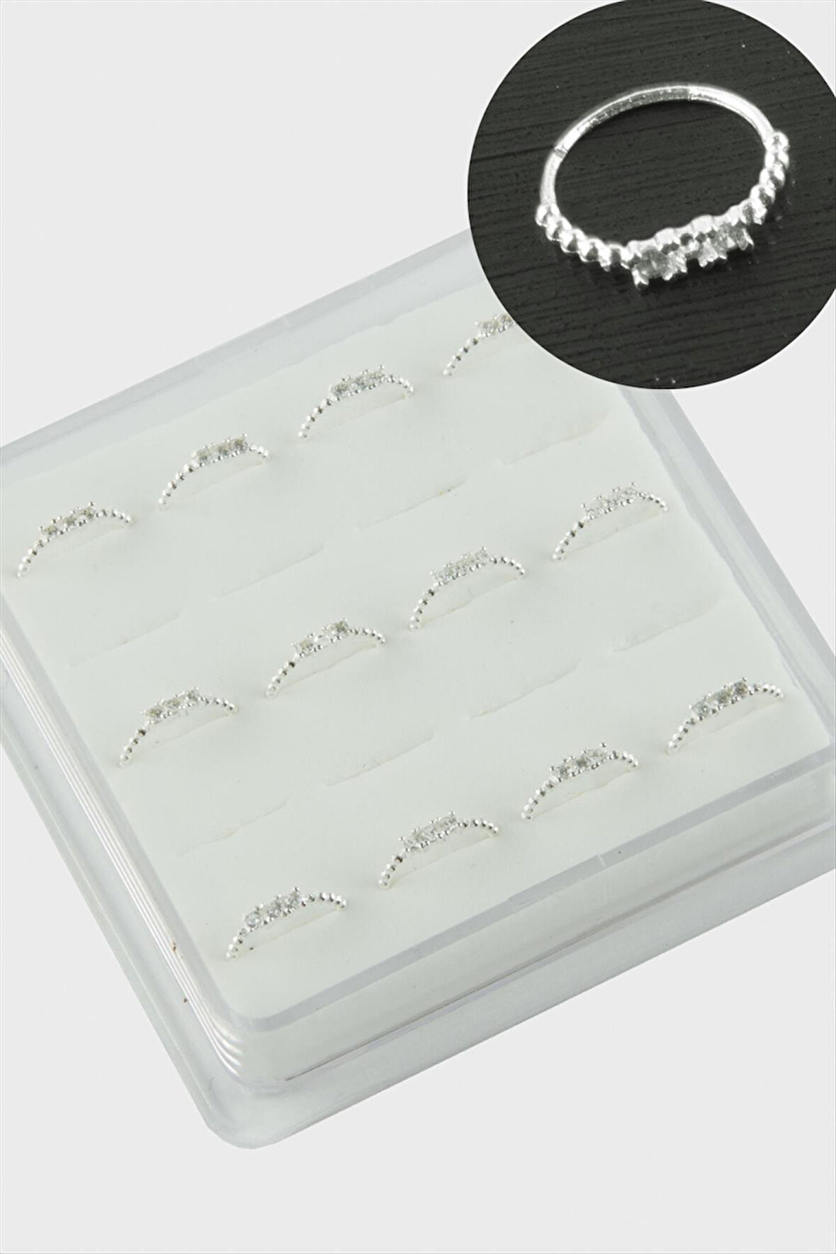 Kare Zirkon Halka Gümüş Hızma 12 Adet