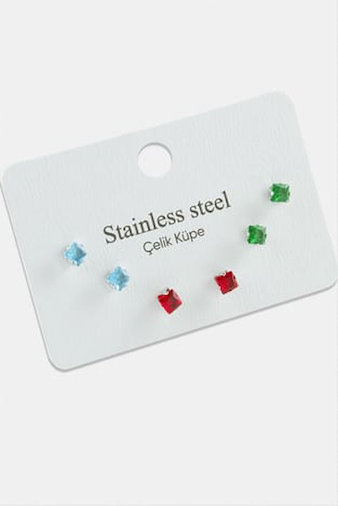 6 Adet Kare Zirkon Tek Taşlı Çelik Küpe