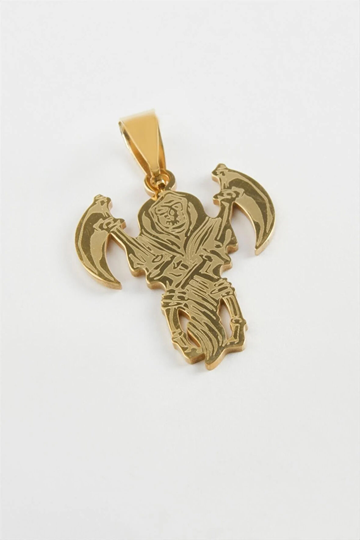 Baltalı Kuru Kafa Çelik Kolye Ucu 2,5 cm