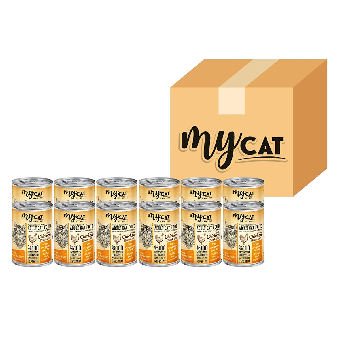 MYCAT TAVUK PARÇA ETLİ YETİŞKİN KEDİ KONSERVESİ 12 Lİ (400GR)