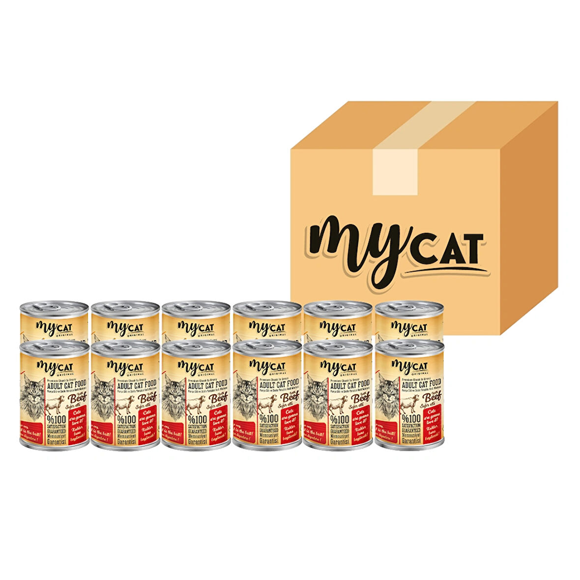 MYCAT SIĞIR PARÇA ETLİ YETİŞKİN KEDİ KONSERVESİ 12 Lİ (400GR)