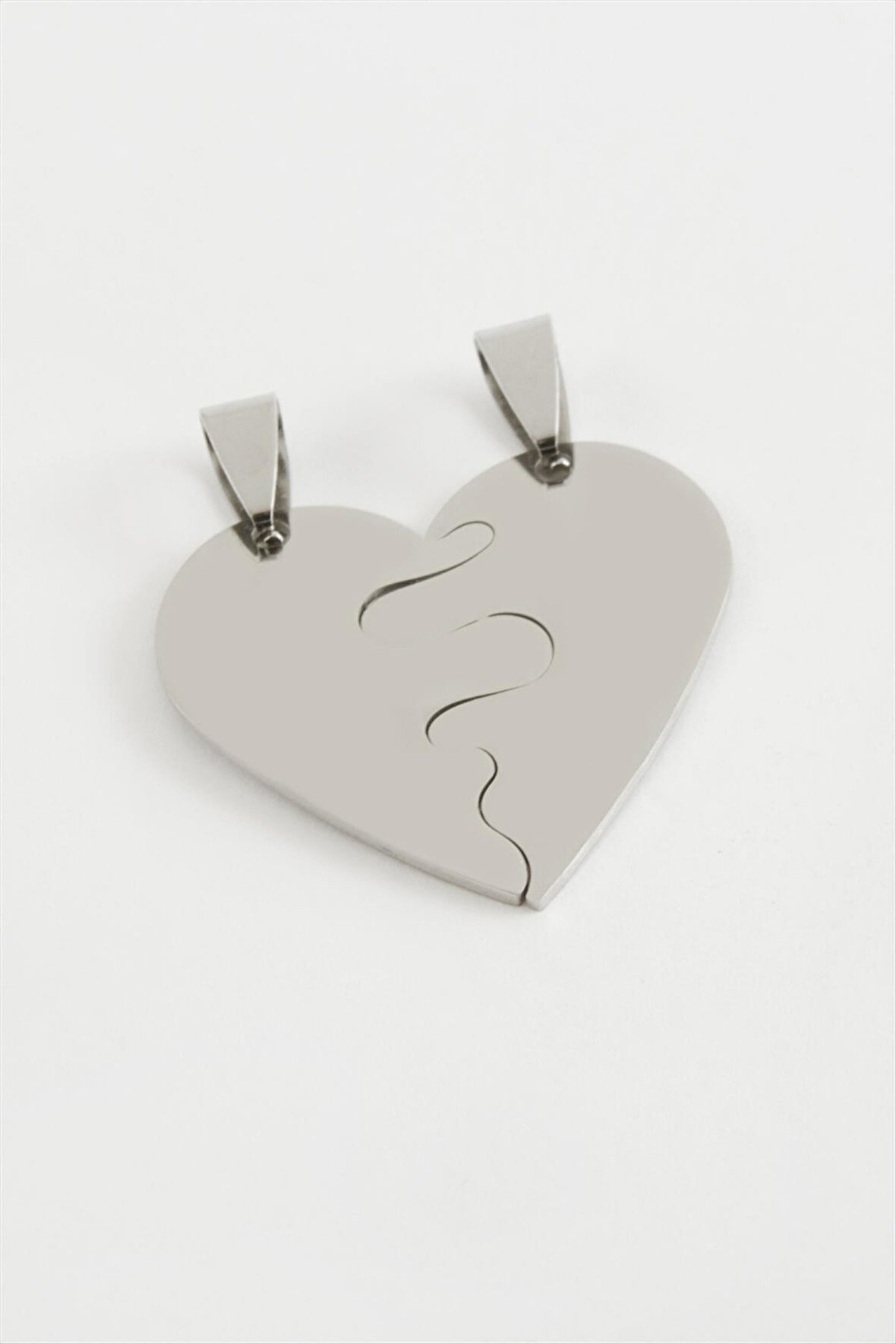 Kalp İsim Yazılabilir Çift Çelik Kolye Ucu 3,2 cm