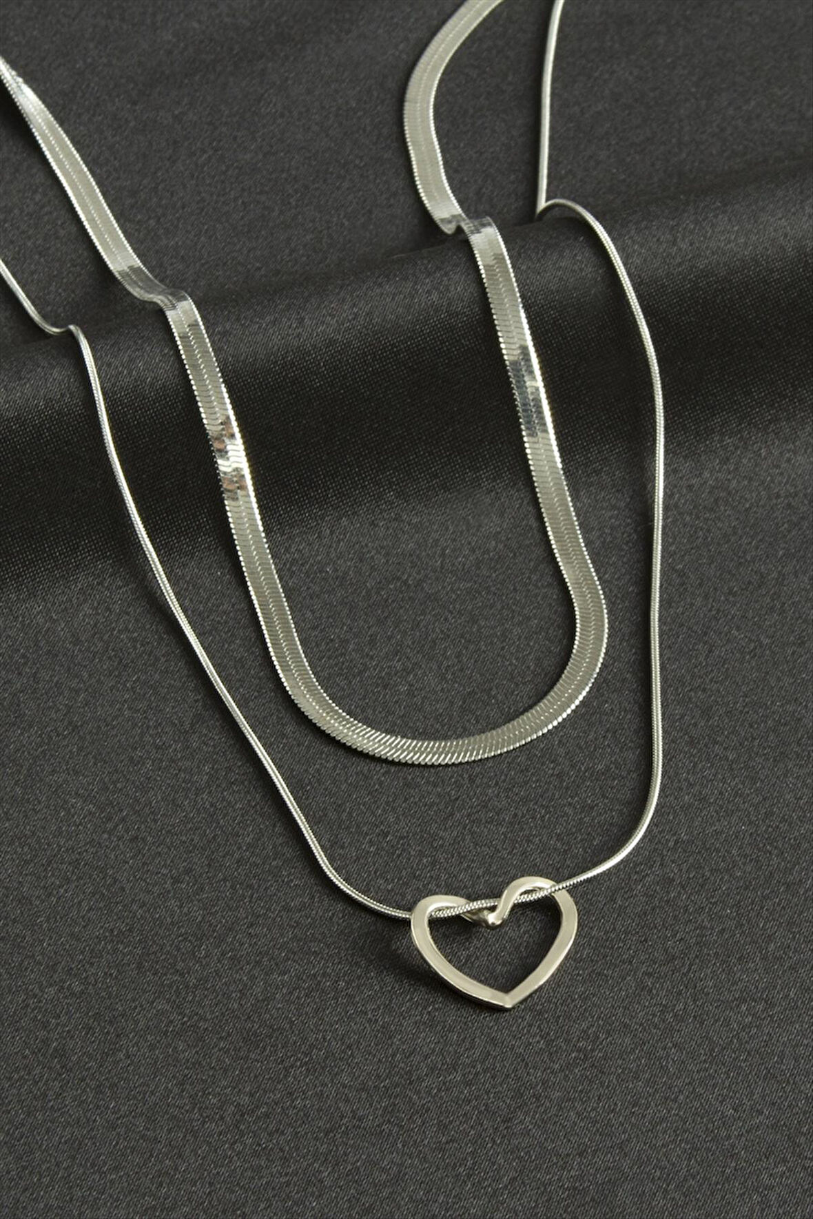 Kalp İtalyan Zincirli İkili Çelik Kolye