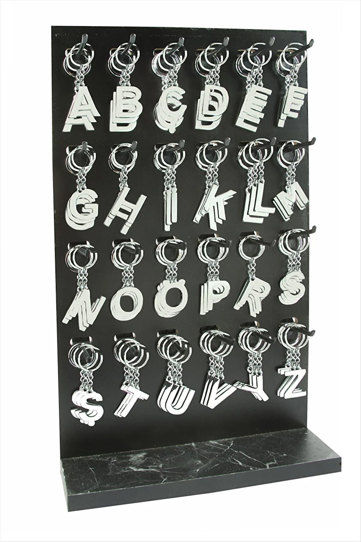 Gümüş Renkli Metal Harf Anahtarlık Standlı 72 Adet