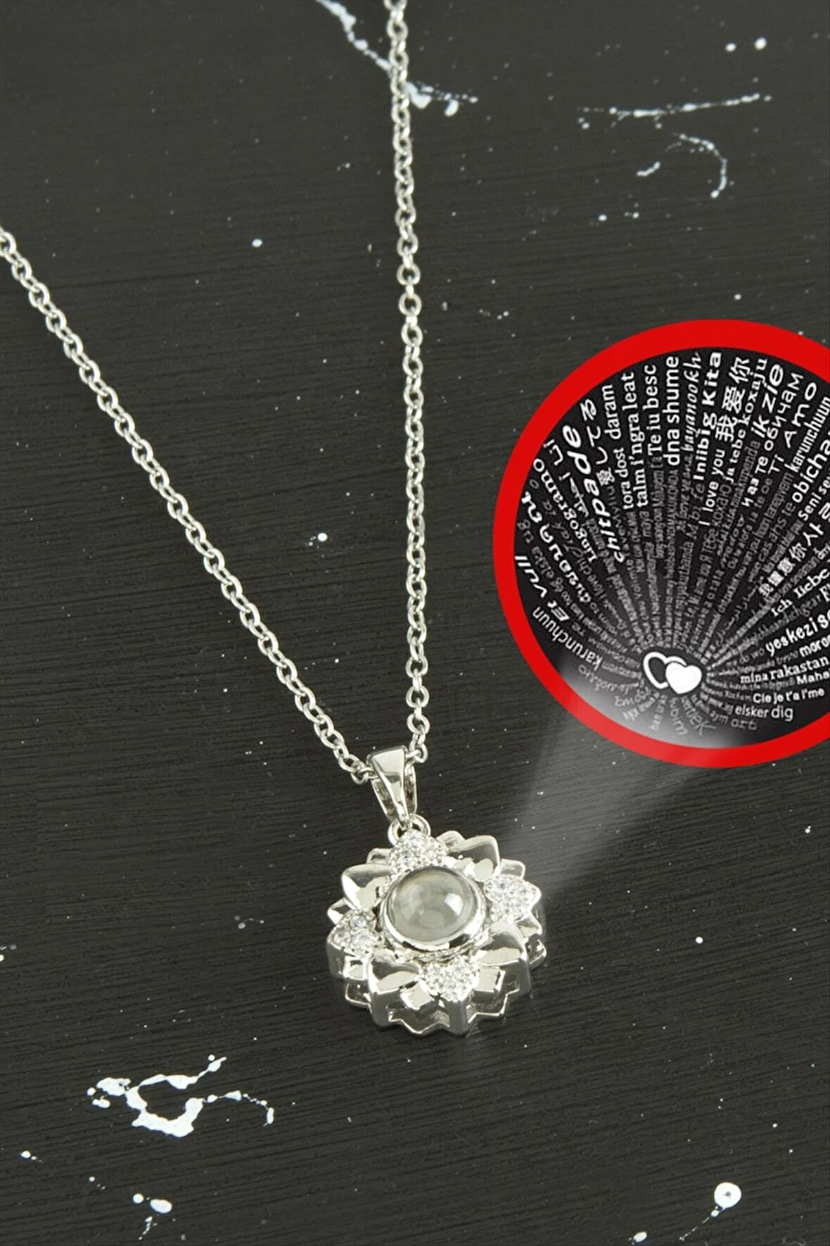 Papatya Lüks Çelik Kolye 100 Dilde Seni Seviyorum