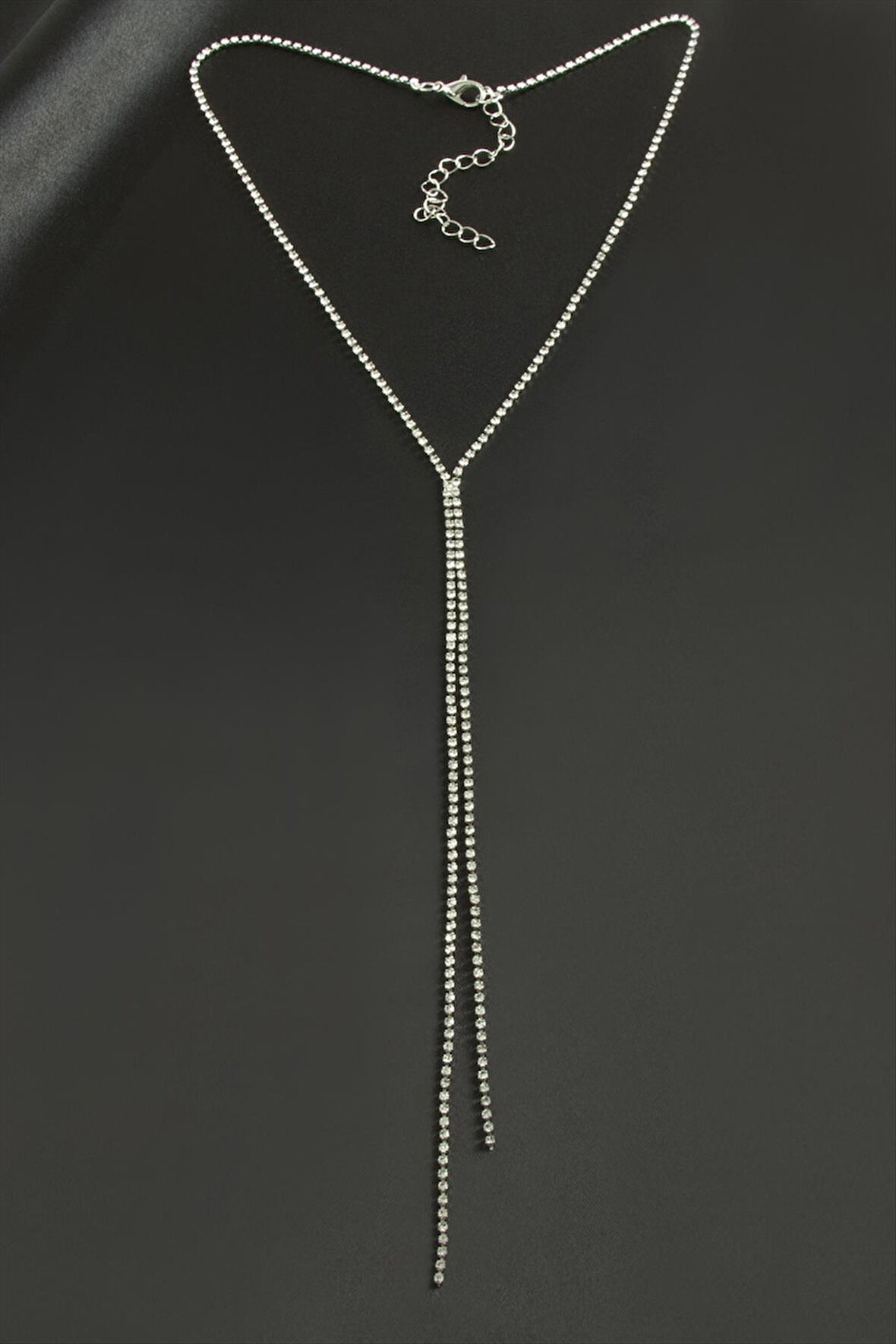 Çift Şerit Taşlı Çelik Kolye 2 mm