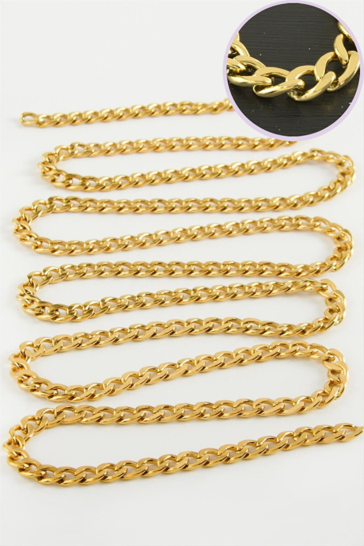 5 mm Düz Sarı Renkli Çelik Zincir 1 Metre