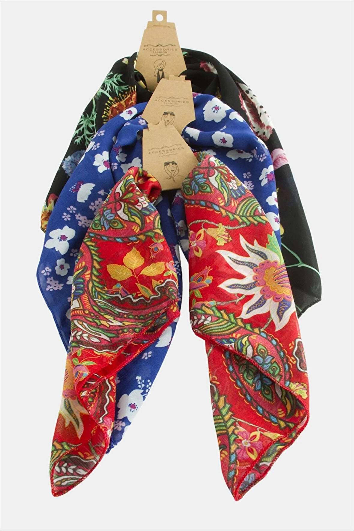 Desenli Şifon Fular 50 cm