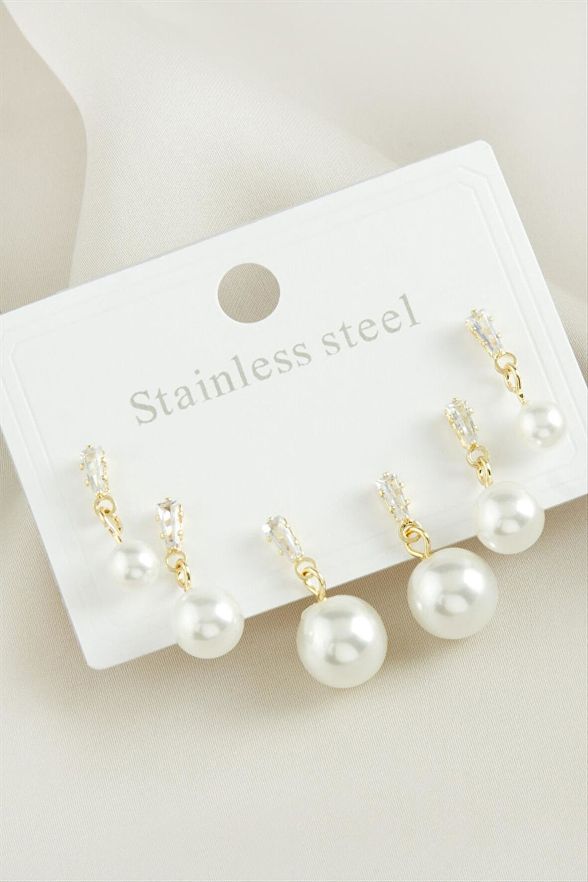 6 Adet Zirkon Taşlı İnci Çelik Küpe