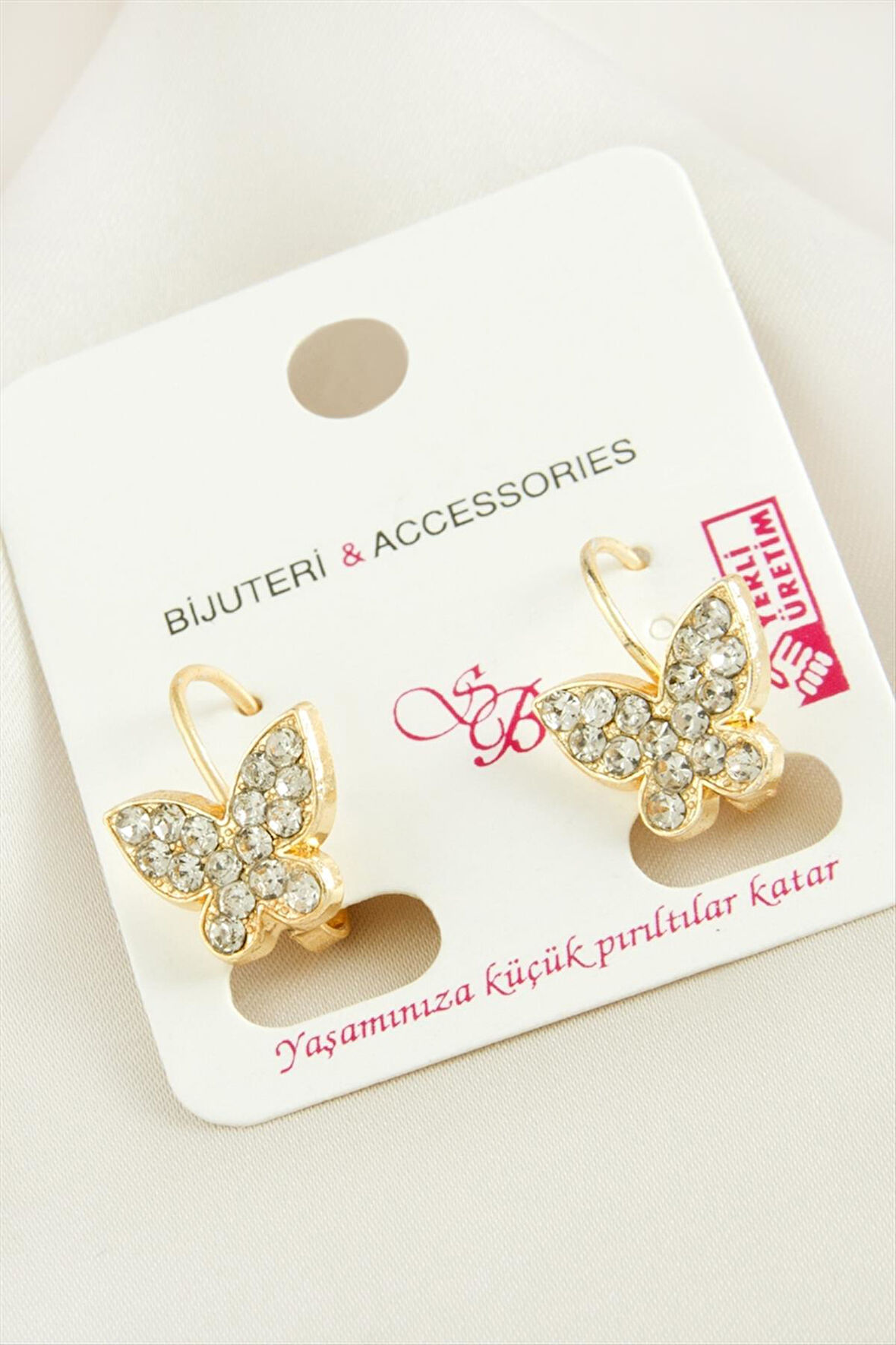 Kelebek Taşlı Klipsi Küpe