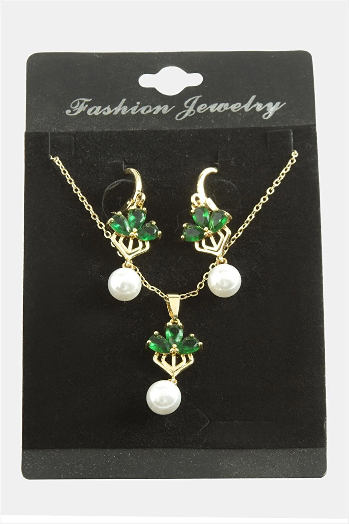 Çiçek İnci Zirkon Taşlı Set Kolye