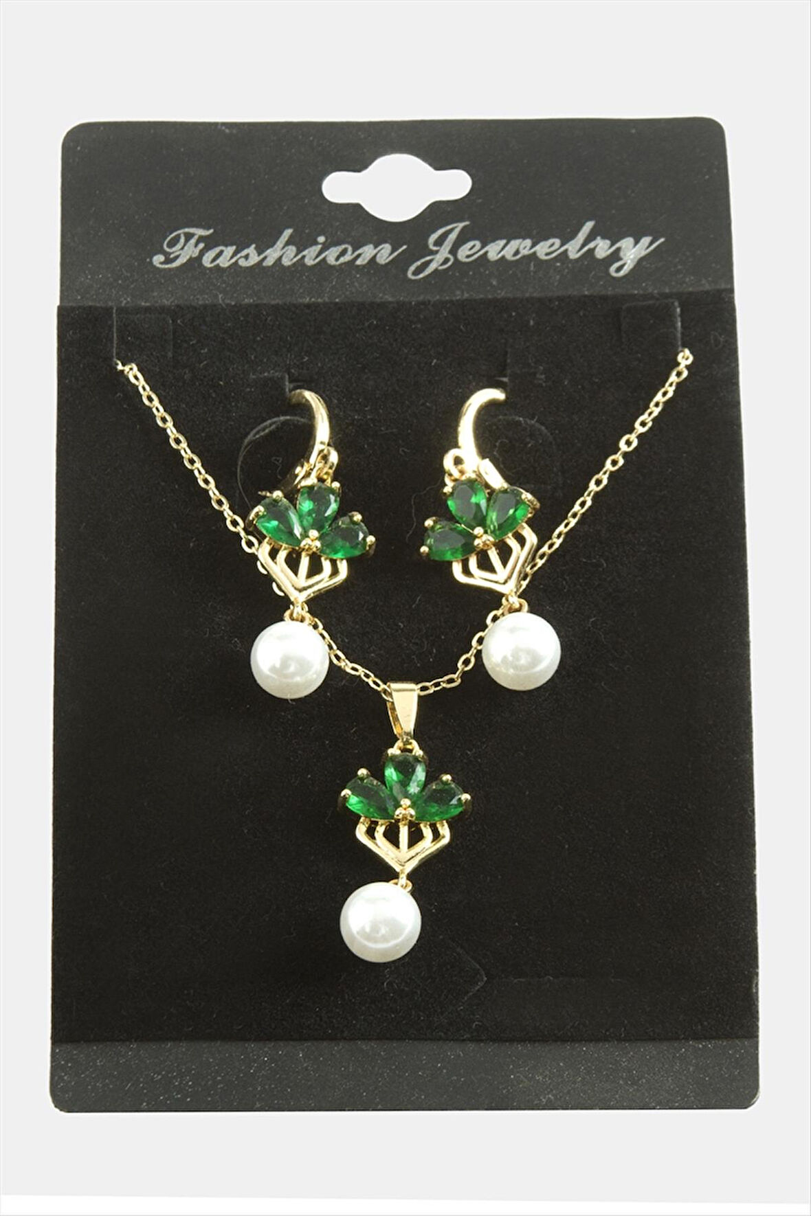 Çiçek İnci Zirkon Taşlı Set Kolye