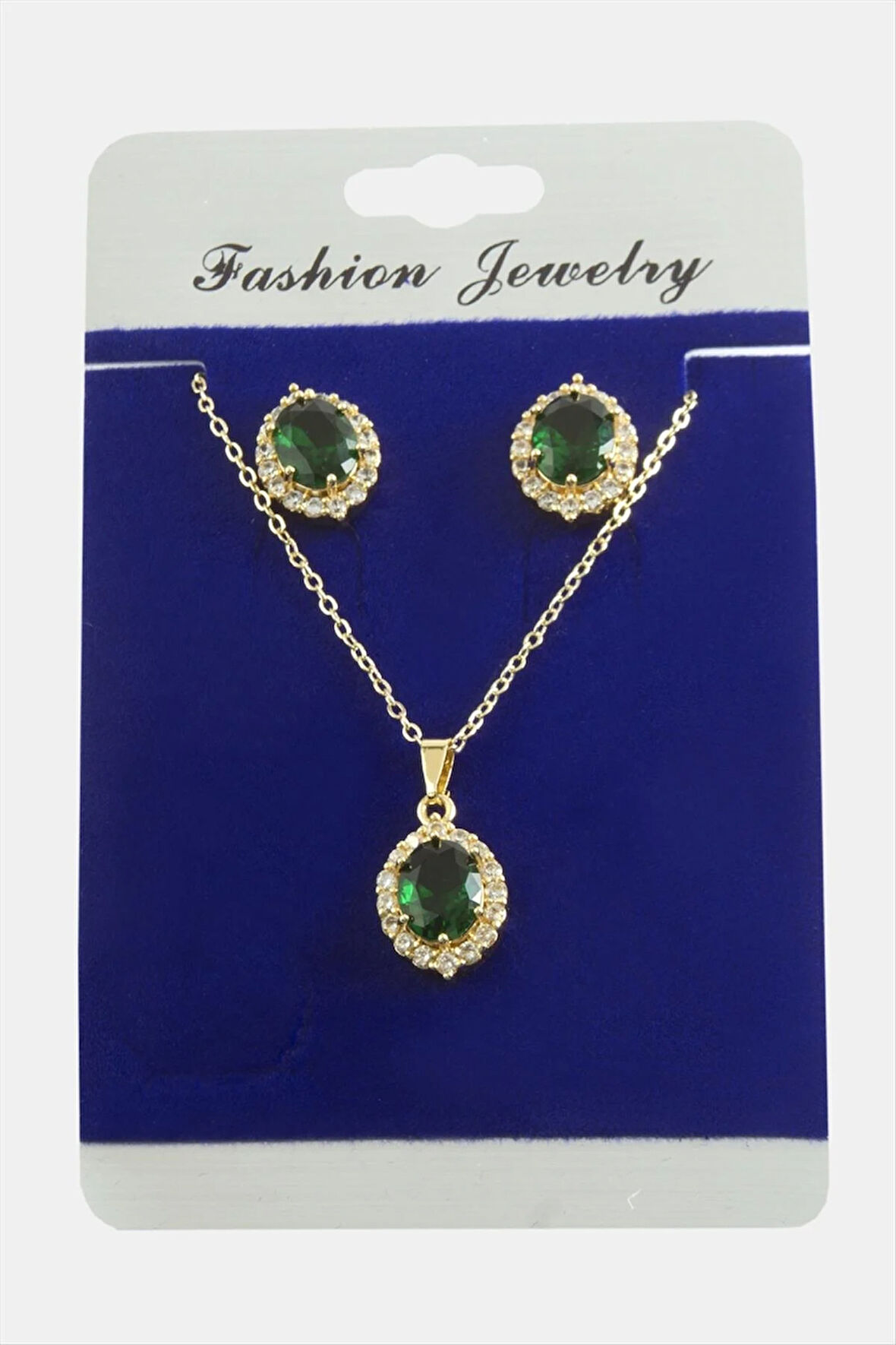 Oval Zirkon Taşlı Set Kolye