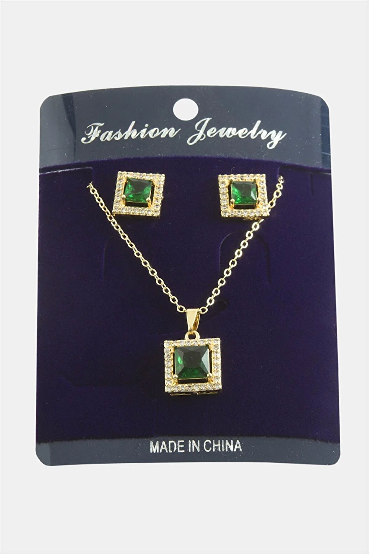 Kare Zirkon Taşlı Set Kolye