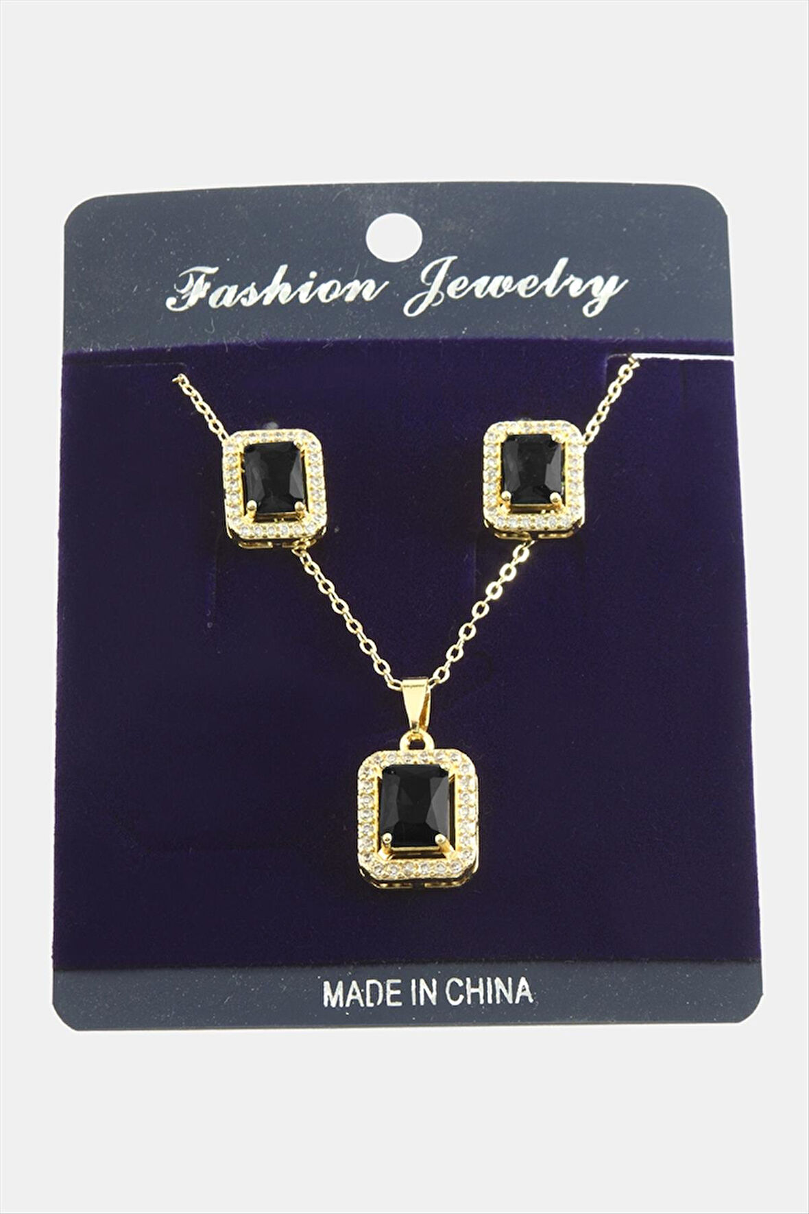 Dikdörtgen Zirkon Taşlı Set Kolye