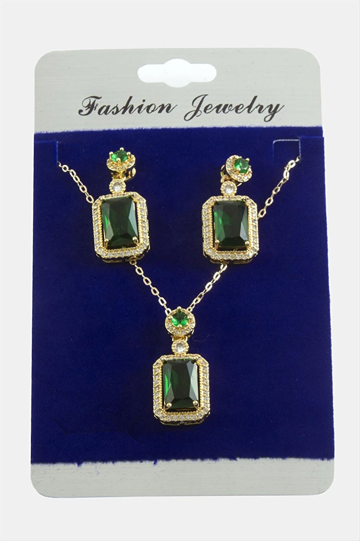 Dikdörtgen Zirkon Taşlı Set Kolye