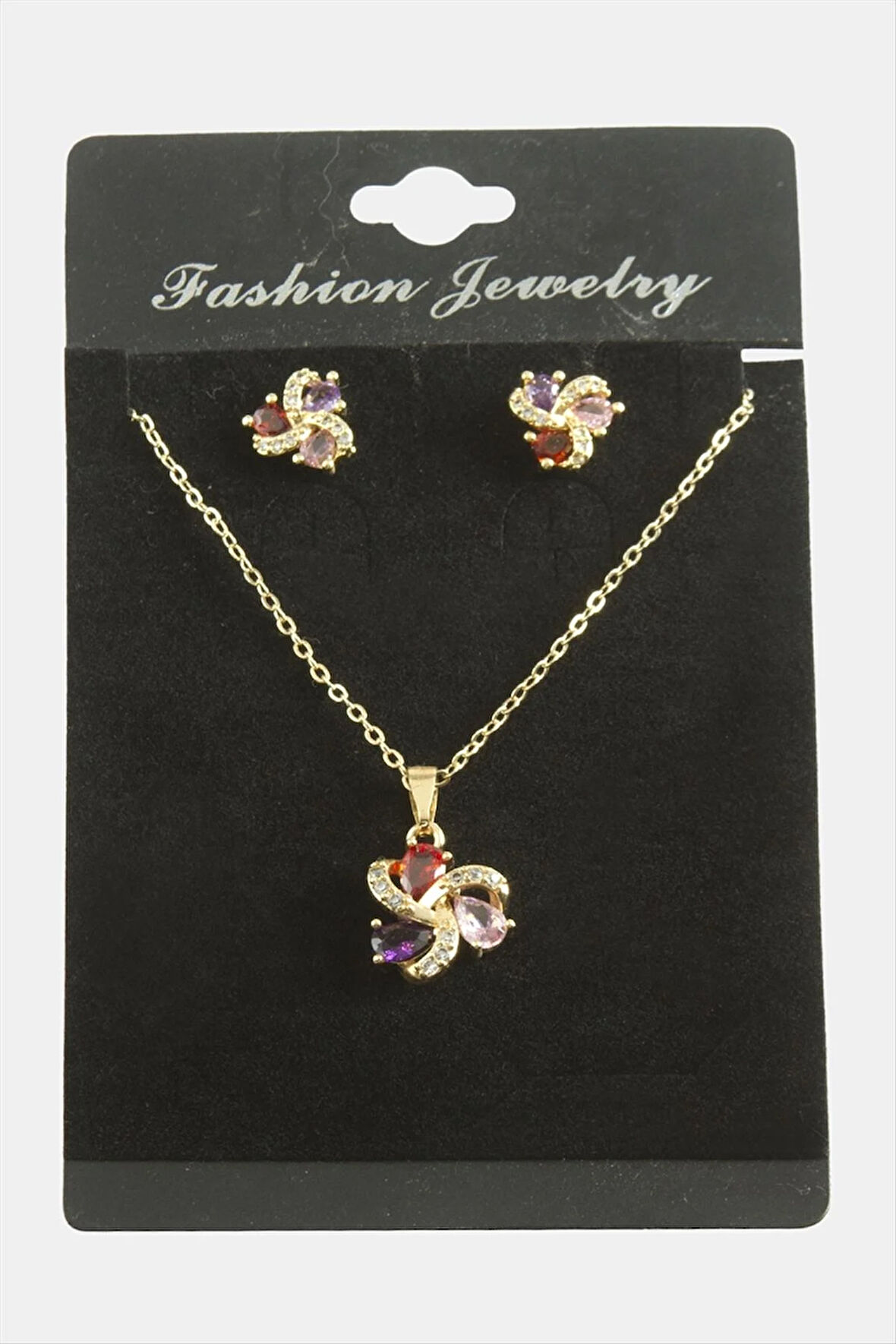 Çiçek Damla Zirkon Taşlı Set Kolye