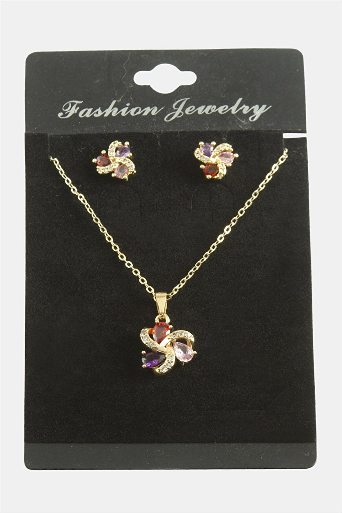 Çiçek Damla Zirkon Taşlı Set Kolye