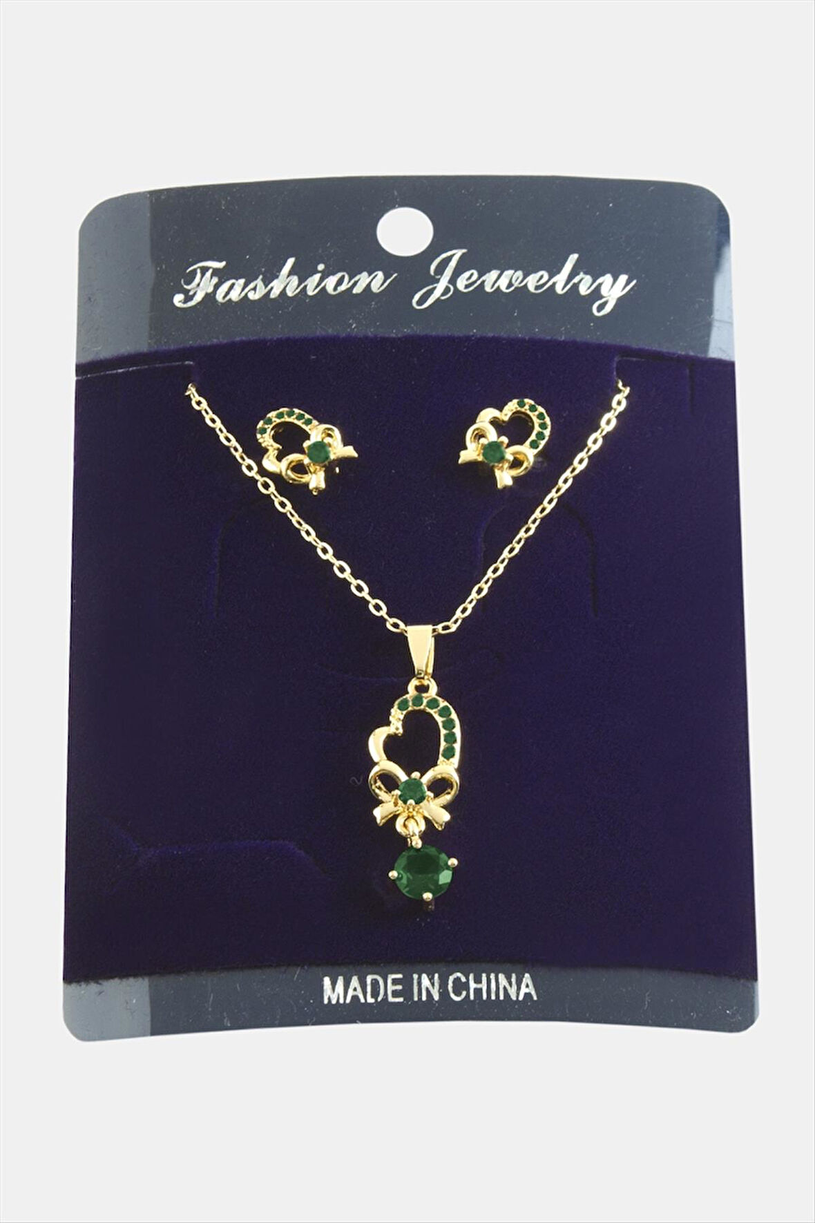 Kalp Fiyong Zirkon Taşlı Set Kolye